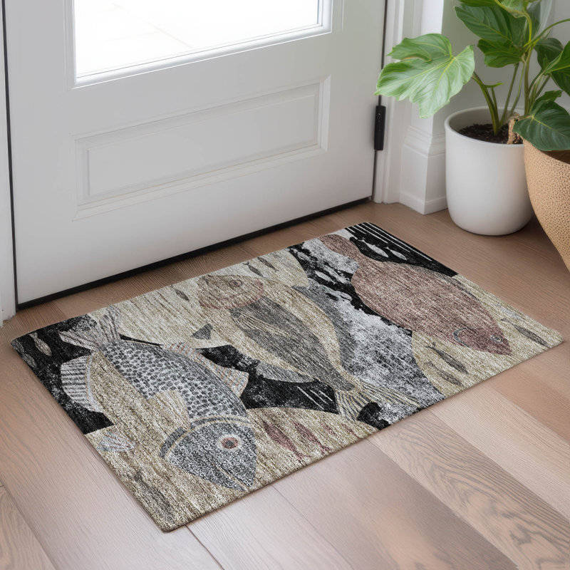 Machine Washable Indoor/Outdoor Chantille ACN2447 Coastal Rug, 1'8" x 2'6", Black