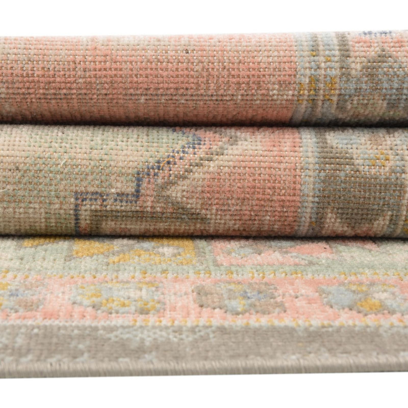 Tapis traditionnel Matthei pêche / vert / bleu, Rectangle 4 pi x 6 pi