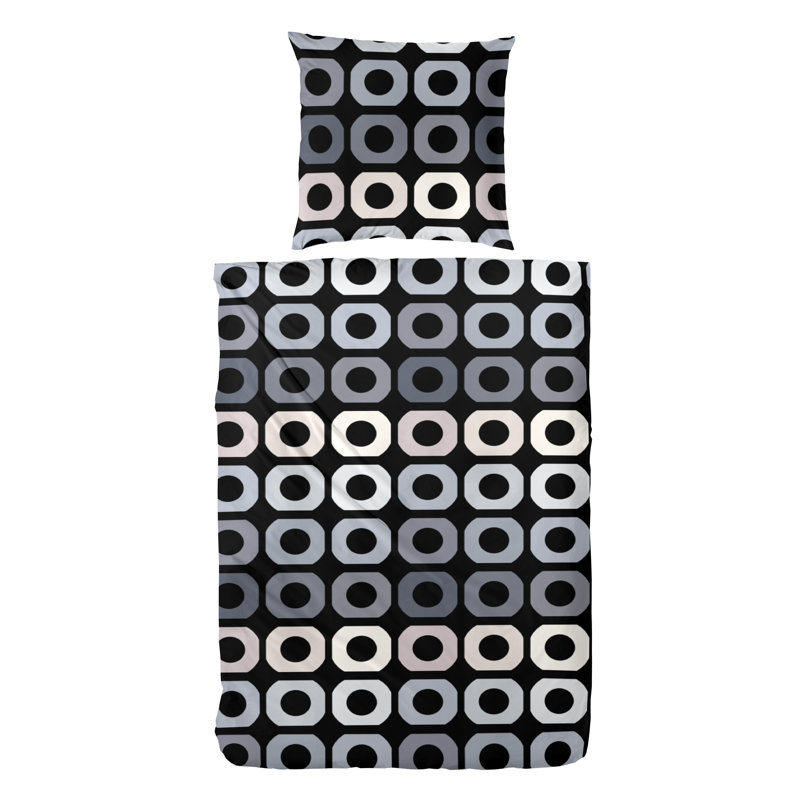 Norris Cotton 200 TC Duvet Cover Set, Single - 1 Pillowcase (80 x 80 cm), Black/Grey