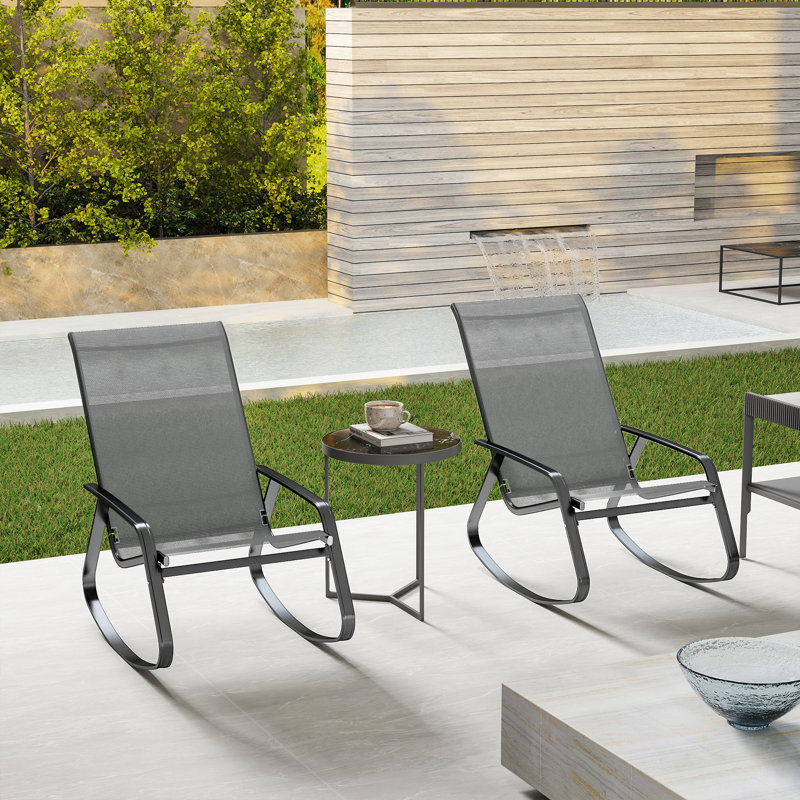 Solace Modern Rocking Garden Chairs With Quick-Drying Seats And Steel Frames, Grey Cushion/Grey Frame