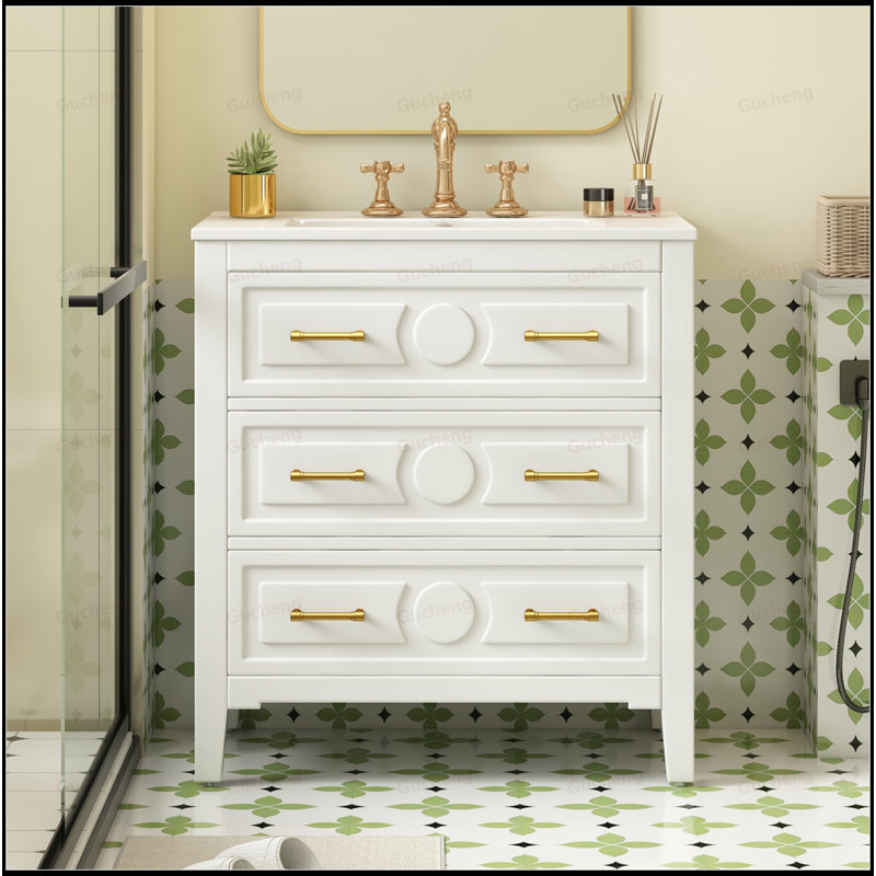Meuble-lavabo 30 po avec tiroirs et lavabo en céramique