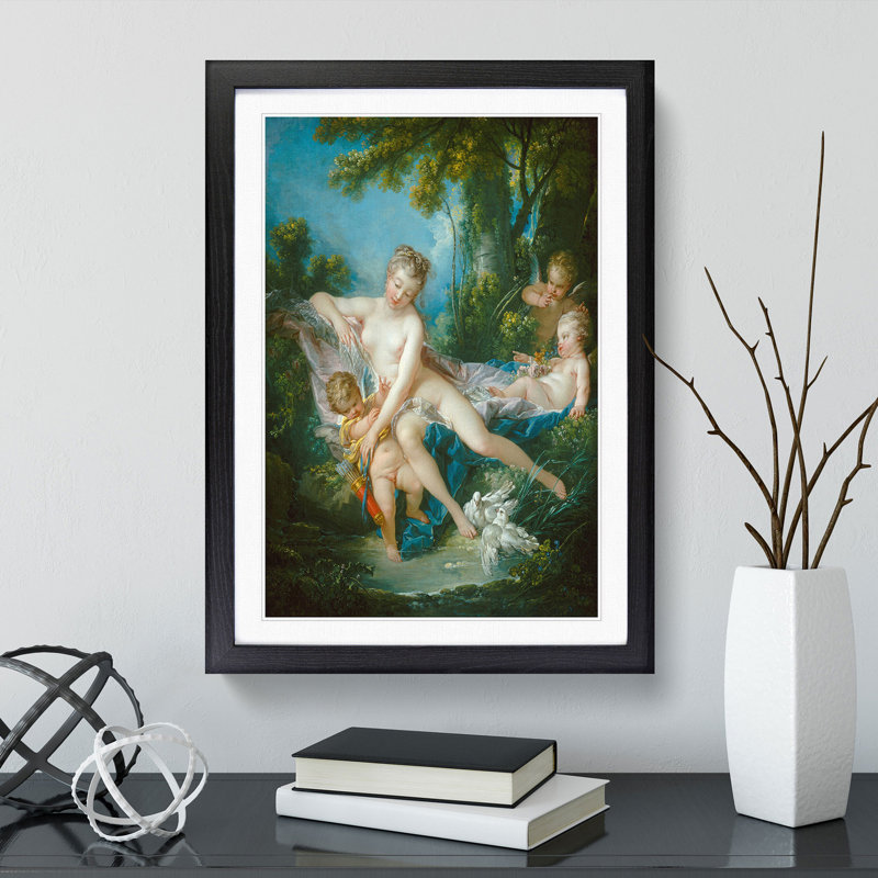 The Bath of Venus Consoling Love by Francois Boucher - Picture Frame Painting, 65cm H x 48cm W x 2cm D, Black Framed