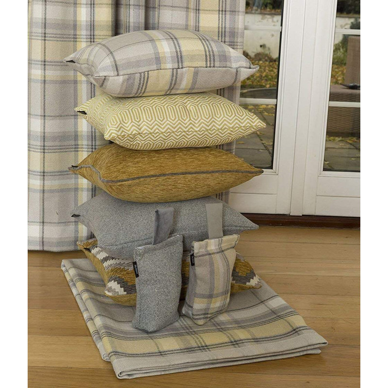 Griggs Plaid Square Cushion, Mustard Yellow/Grey, 60 x 60cm