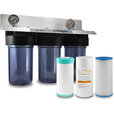 Système de filtration d'eau pour toute la maison à 3 étages Max Water 10 x 4,5 pouces - Sédiments, GAC, plissé