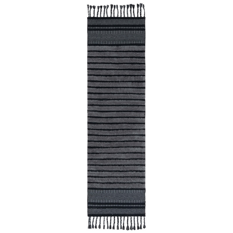 Basildene Hand Woven Cotton Pile Striped Rug, Runner 2'3" x 8'