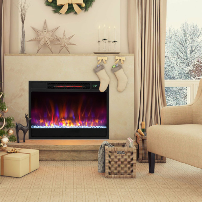 23 in. Black Electric Fireplace Insert with 6 Flame Colors, 5 Brightness, Timer, Flame and Heat Work Separately