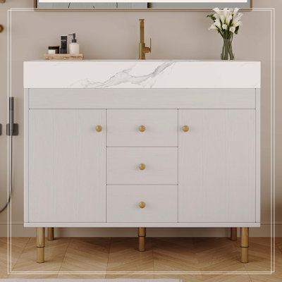 Meuble-lavabo sur pied moderne 36 po avec lavabo en céramique et beaucoup de rangement 36 po