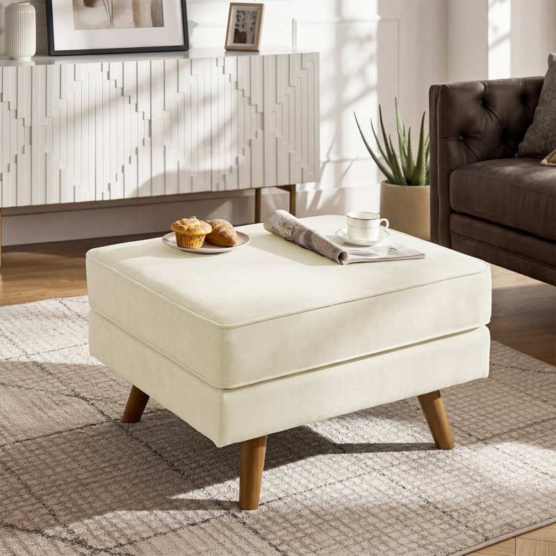 29.7''W Upholstered Mid-Century Modern Ottoman,Faux Leather Footrest With Soild Wood Legs, Coffee Table Stool For Living Room, Bedroom, Entryway