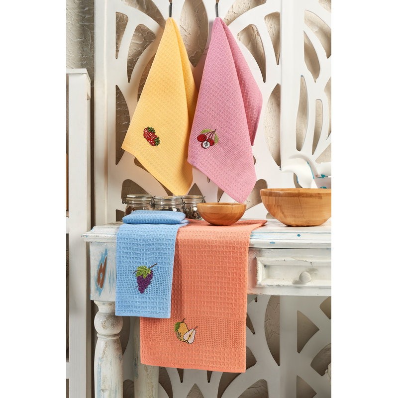 Premium Kitchen Towel Set (6 Pieces), 100% Cotton, 15.7 x 23.6 inches | Embroidered Design, Machine Washable at 86°F, Ironable | Soft, Absorbent, Perfect for Cooking & Dining | Durable & Stylish Home Essential