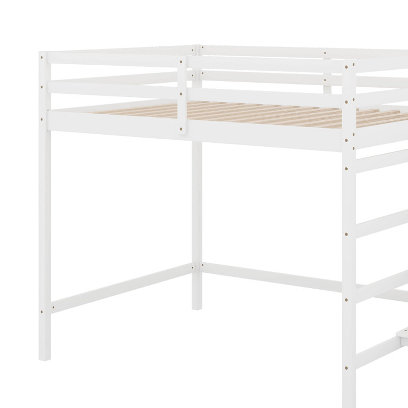 Lit mezzanine double avec garde-robe et escalier de rangement, Blanc
