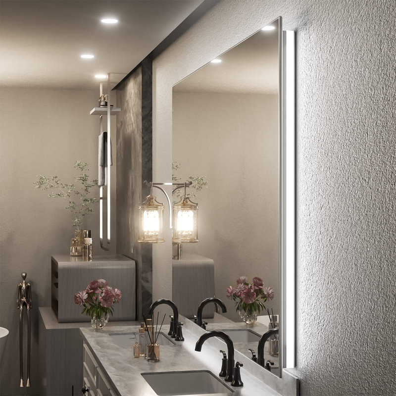 Aevar Super Bright 192 LEDs/m Back LED Lighted Anti-Fog Tempered Glass Bathroom/Vanity Mirror with ETL & 3-Year Warranty