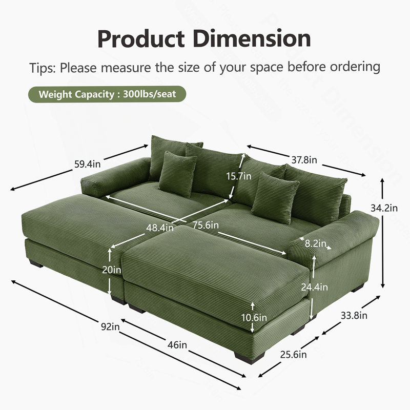 Canapé modulaire surdimensionné Cloud, Velours côtelé vert