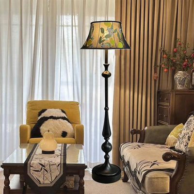 Chinese Vintage-Style Solid Wood & Fabric Floor Lamp