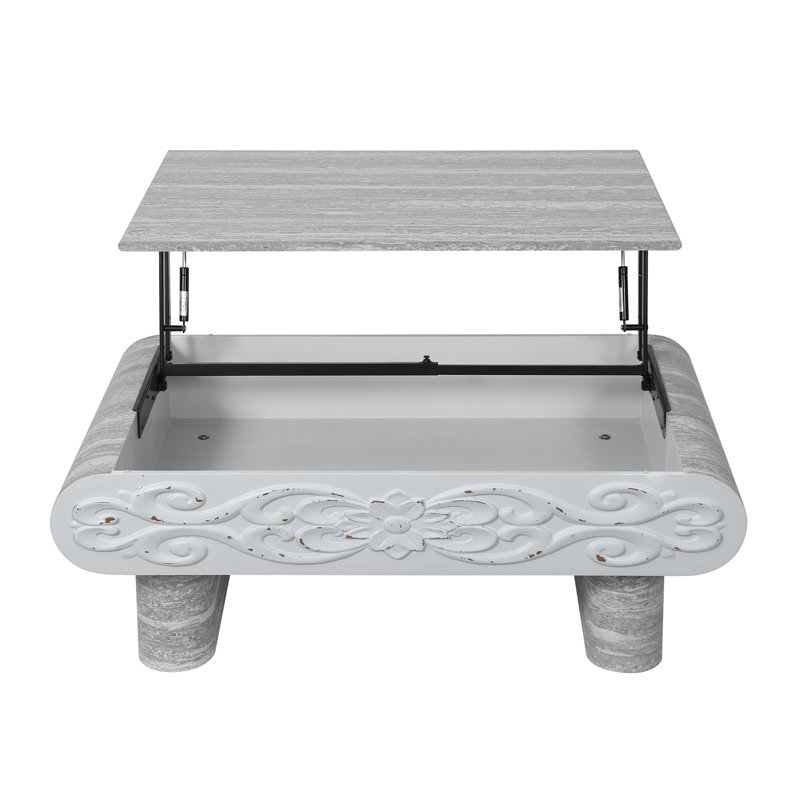 Table basse à plateau relevable, bureau moderne en bois avec rangement caché