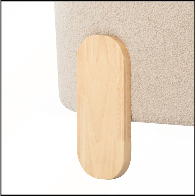 Repose-pieds rond de 24,8 po avec tissu en peluche doux et pieds en bois naturel pour la maison et le bureau