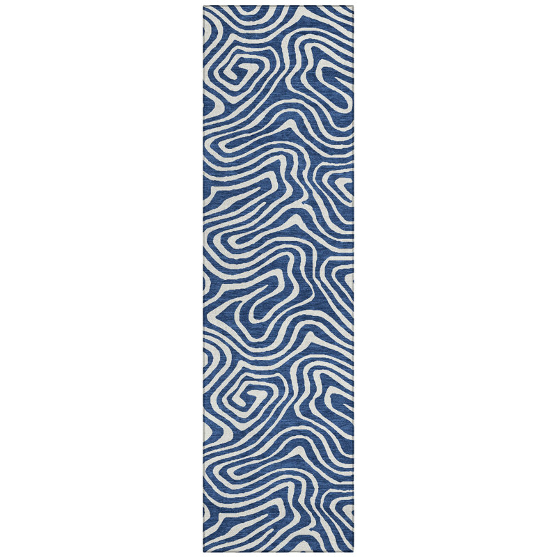 Evalora Blue Washable Indoor-Outdoor Rug - , 2'3" x 7'6"