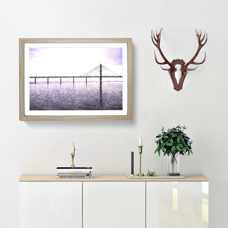 Oresund Bridge - Picture Frame Graphic Art Print, 24cm H x 33cm W x 2cm D, Oak Framed