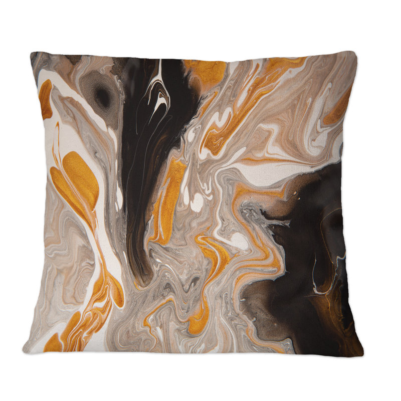 Coussin orange et noir Marble Waves III - imprimé moderne, 16 po x 16 po