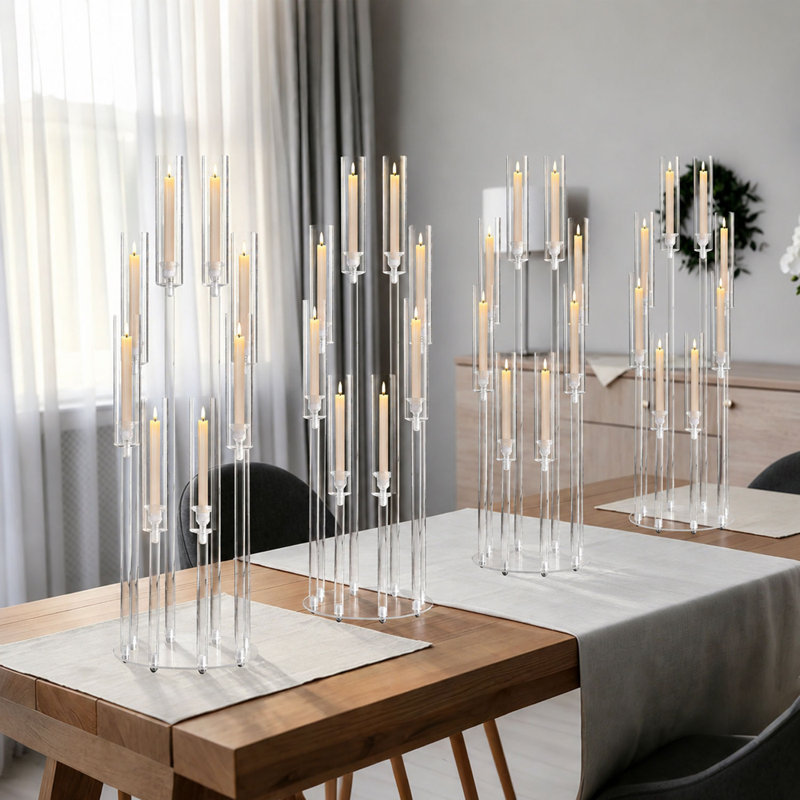 Ensemble de 4 chandeliers à 8 bras en acrylique transparent, centre de table de 98 cm de hauteur (38,5 pouces).