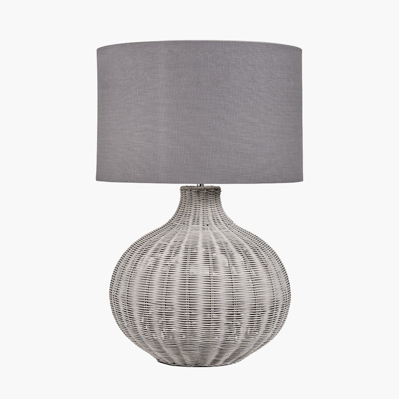 Saoirse Wicker/Rattan Table Lamp, Grey Base/Grey Shade
