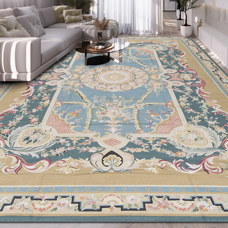 Hand-Knotted High-Quality Blue and Gold Area Rug