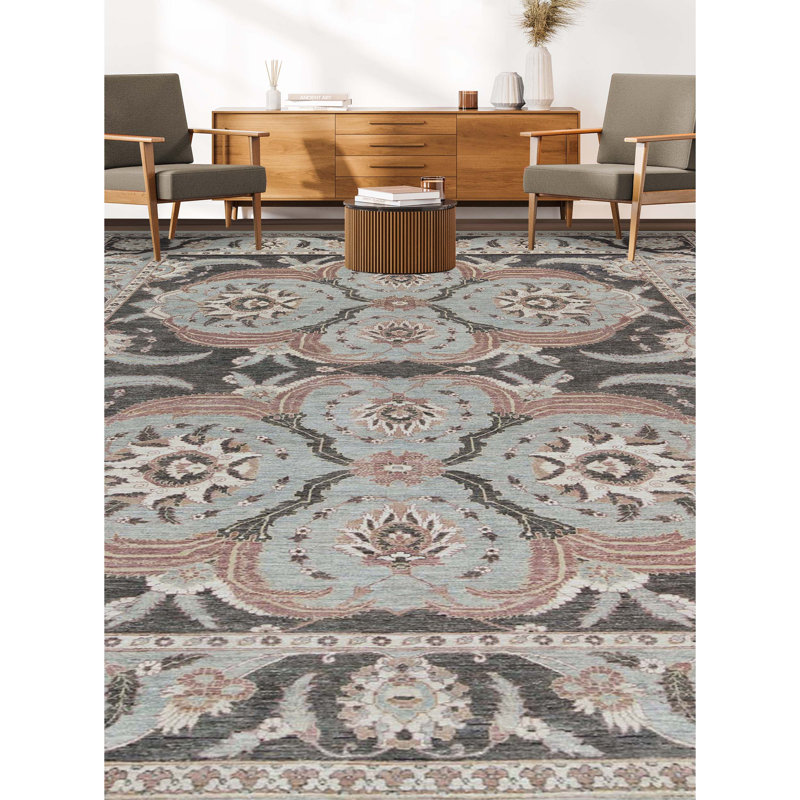 Ziegler Wool Oriental Area Rug in Light Blue/Black