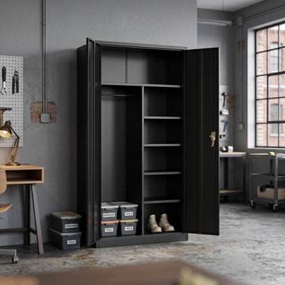 Armoire-penderie 72 po en acier avec serrure, tablettes réglables, tringle à vêtements, robuste
