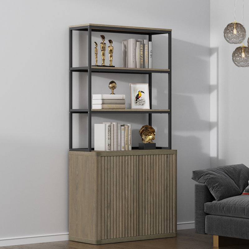 Bibliothèque à 5 niveaux avec tablettes réglables H 70,8 po x l 34,6 po Cesiro, Gris, 1 Piece