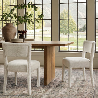 Modern Fully Upholstered Boucle Dining Chairs with Curved Back and Fabric Wrapped Legs