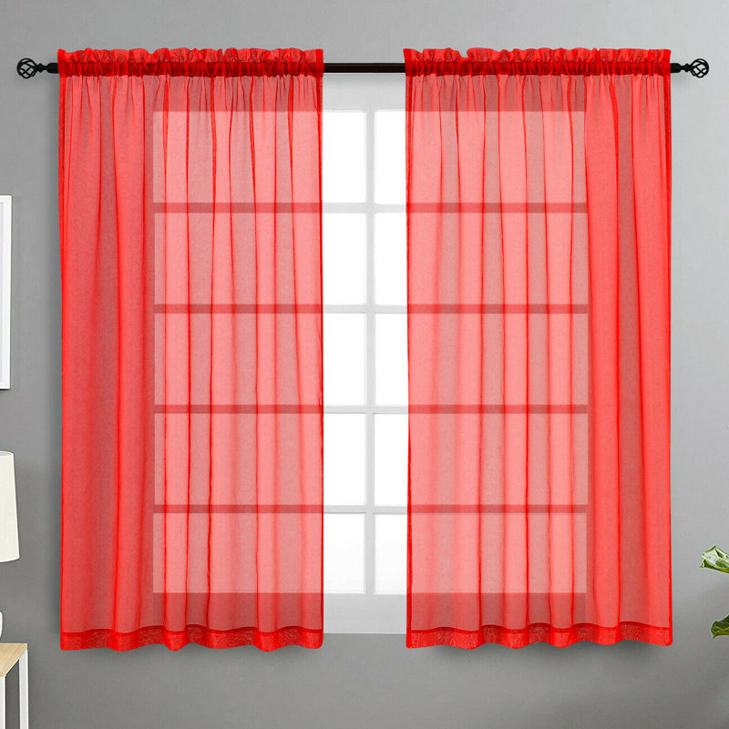Dima Sheer Curtain Pair, Red, 52"W x 45"L