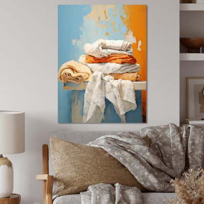 White And Orange Coastal Laundry Towels 3 - Laundry Metal Wall Art