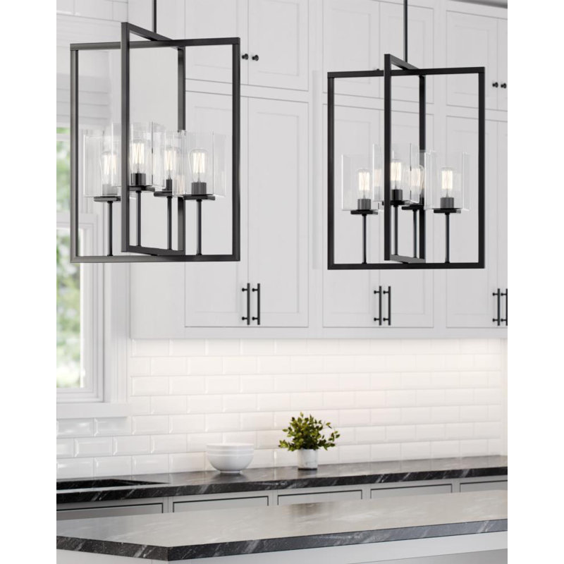 Luminaire suspendu rectangulaire unique à 4 lumières Aya, H 27,25 po x l 21 po x P 21 po