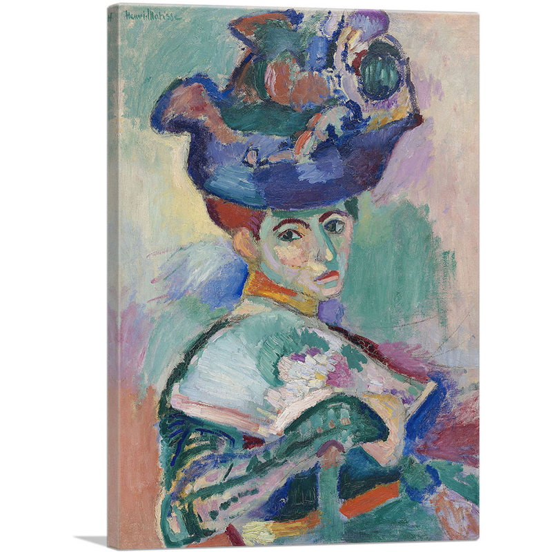 «Woman with a Hat 1905» par Henri Matisse - reproduction d'art sur toile tendue, H 26 po x l 18 po x P 0,75 po