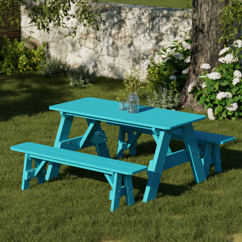 Heritage 72" Picnic Table With Detached Benches, Aruba Blue