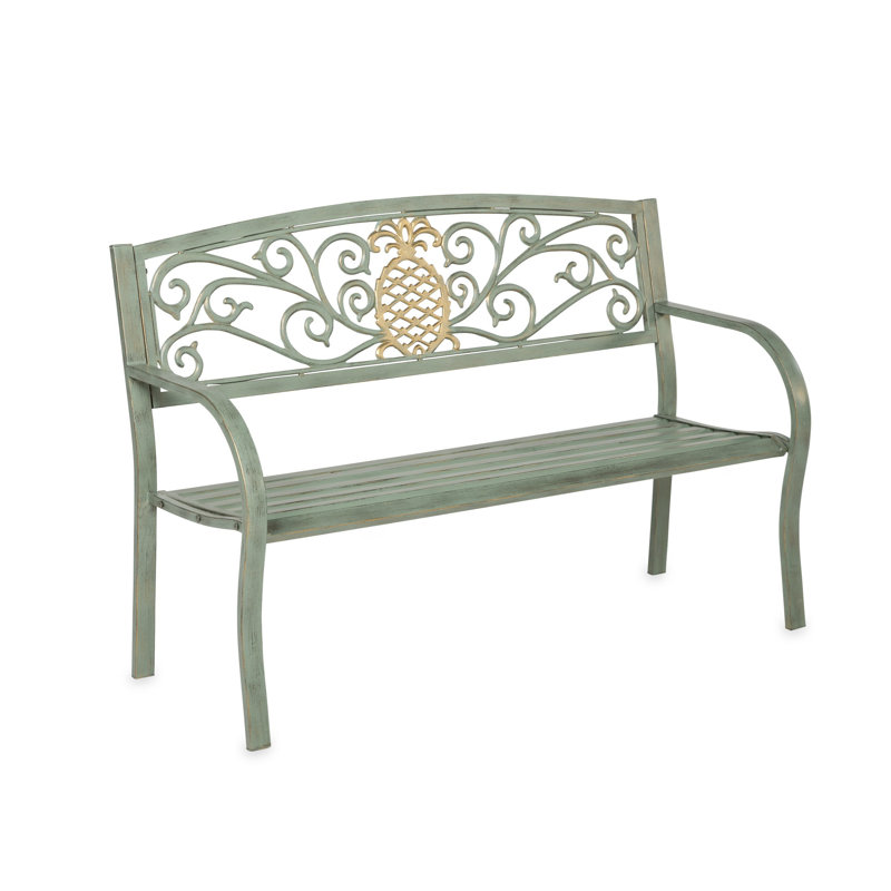 Verdigris Pineapple Metal Garden Bench