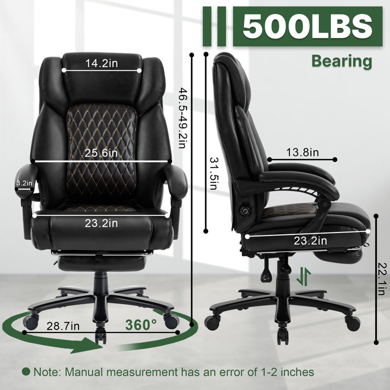 500LBS Ergonomic High Back Office Chair Reclining Adjustable Lumbar Support PU Executive Chair with Footrest