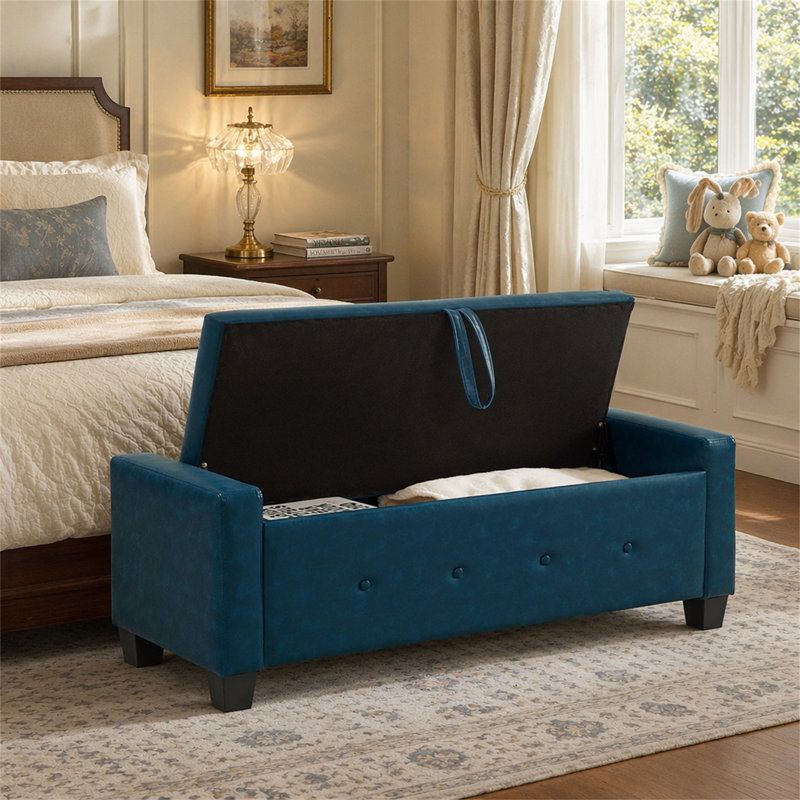 48" Ottoman Bench With Storage, Blue