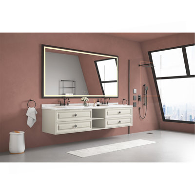 Le meuble-lavabo mural de 96 po convient aux lavabos doubles, armoire seulement (comptoir et lavabos non inclus)