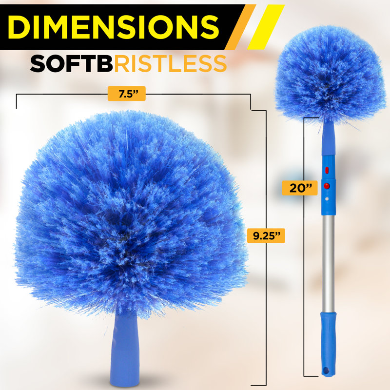 Cobweb Duster Brush, 6 11/16" Cobweb / Corner Duster Brush with 20" Pole, 3 Pack