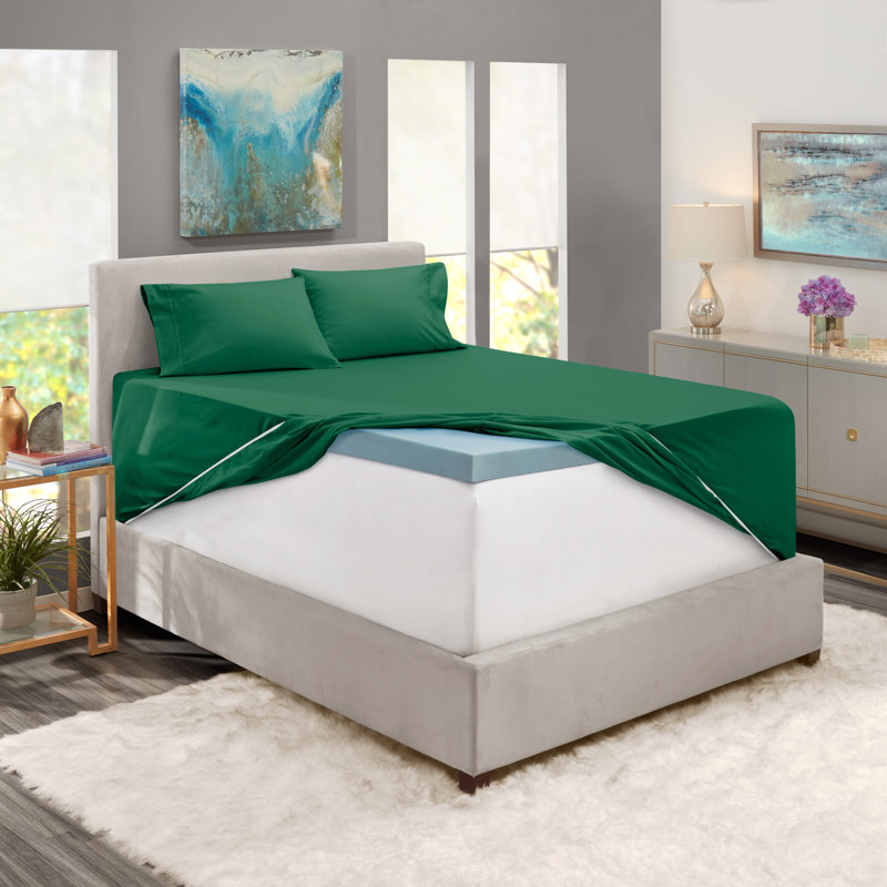 Microfiber Sheet Set, Green, Split King Fitted Sheet