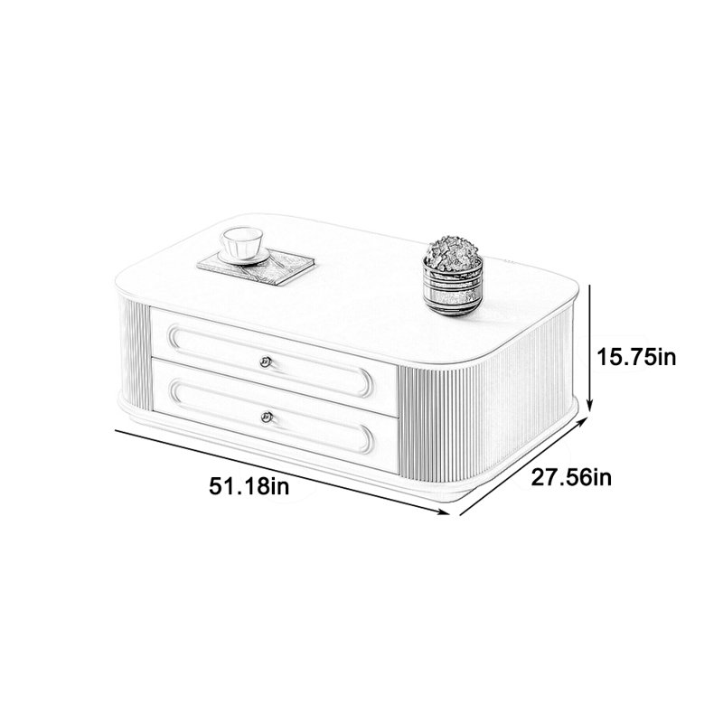 Table basse à coins arrondis avec peinture écologique, H 15,75 po x L 51,18 po x l 27,56 po