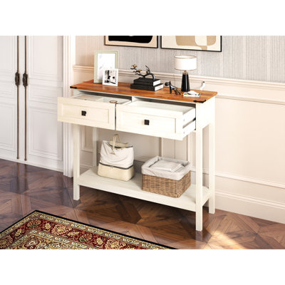 Console Farmhouse avec tiroirs et tablette de rangement inférieure, table d'appoint rustique pour le salon, couloir, blanc antique | Idée de cadeau