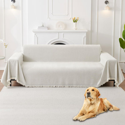 Non Slip Couch Cover Sofa Covers For 3 Cushion Couch Washable Sectional Couch Covers For Dogs Pet Furniture Protector Couch Cover Blanket For Living Room (Off White, 91"X134")