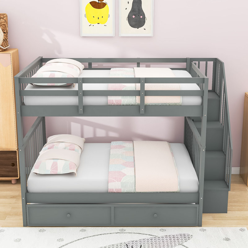 Doresha Kids Bunk Bed with Trundle, Gray, Full Over Full