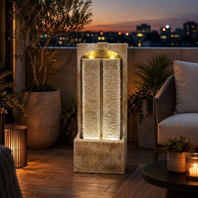 39'' Cascading Wall Fountain, Warm White LED Lights
