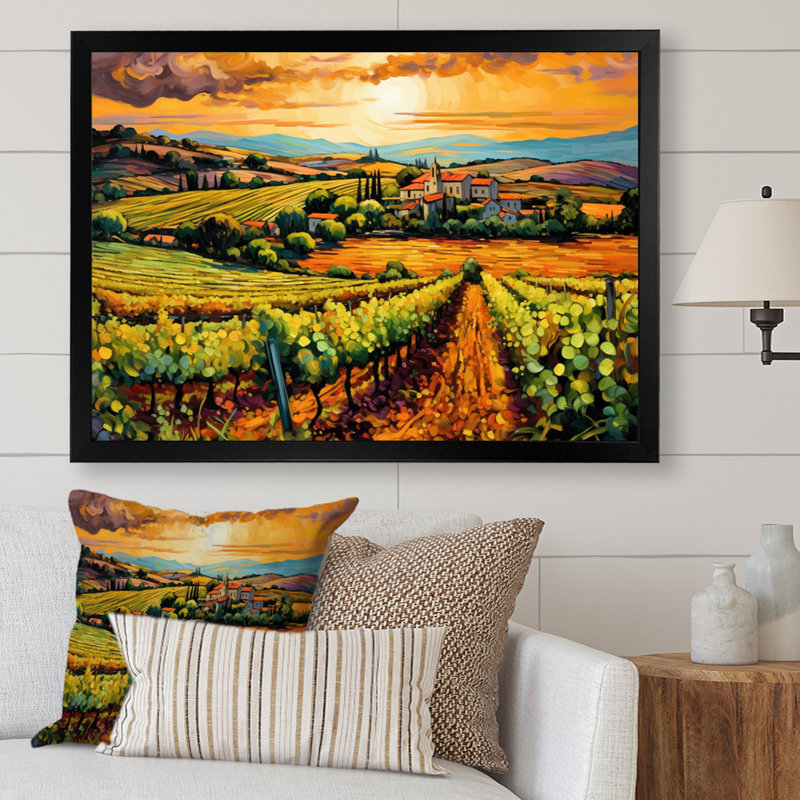 «Vangogh Sunlit Vineyard I», reproduction d'art sur toile inspirée par Vincent Van Gogh, H 12 po x l 20 po, Noir