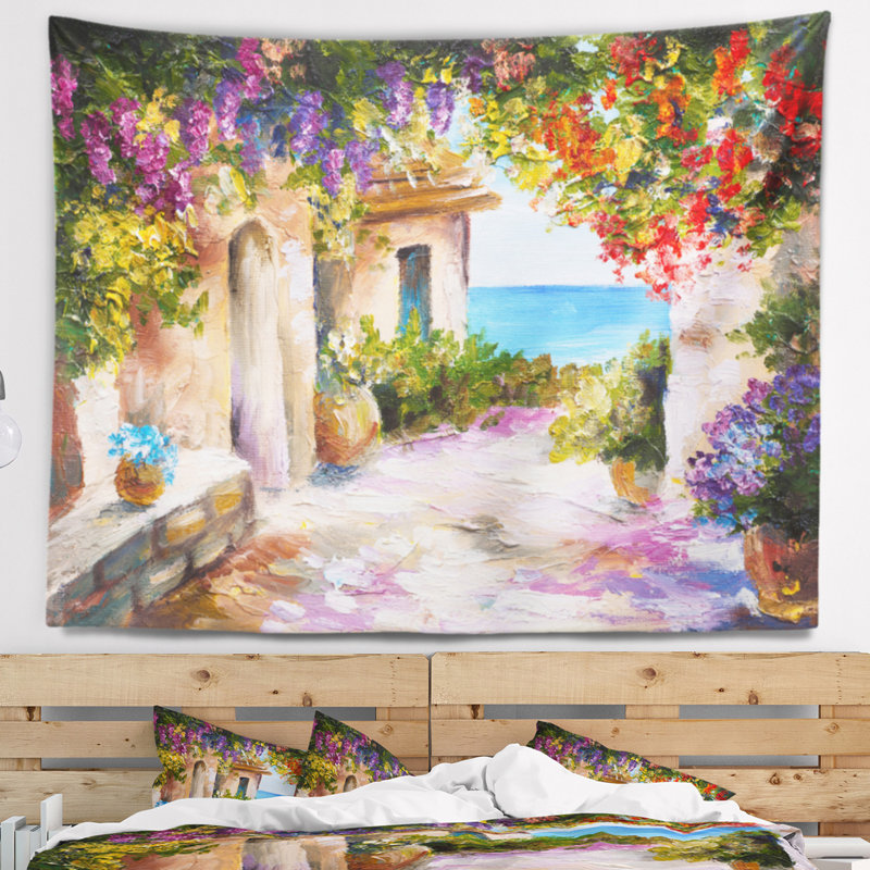 Tapisserie de paysage marin d'été de paysage, H 32 po x l 39 po