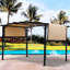 Pergola d'extérieur à structure en acier - 12 x 9 pi, auvent rétractable, beige pour cour arrière et abri de jardin avec cadre de support stable, arrière-cour