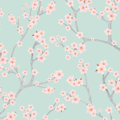 Papier peint branches de cerisier rose