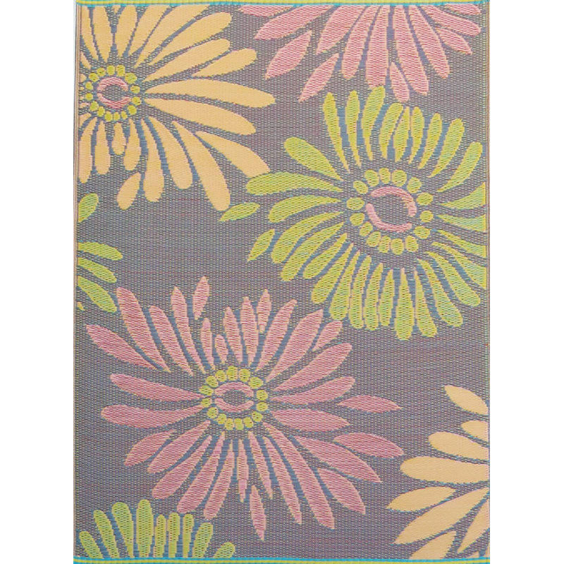 Floral Pink/Yellow/Purple Indoor/Outdoor Area Rug - Reversible, UV Resistant, 100% Recycled, Rectangle 6' x 9'